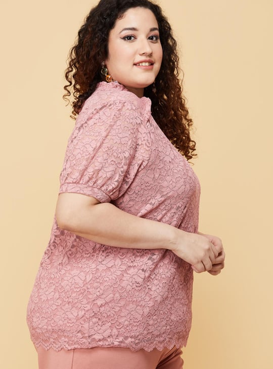 Women Lace Top with Scalloped Trim