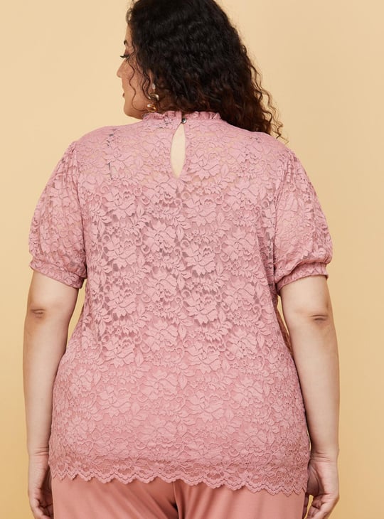 Women Lace Top with Scalloped Trim