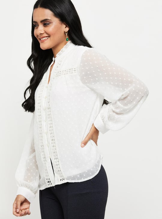 Women Textured Band Collar Top