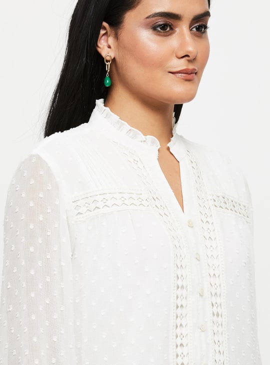 Women Textured Band Collar Top