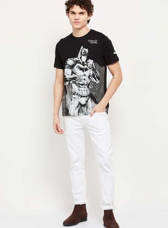 Men Batman Printed Slim Fit Crew Neck T-shirt 