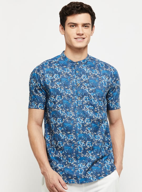 Men Printed Mandarin Collar Short Kurta