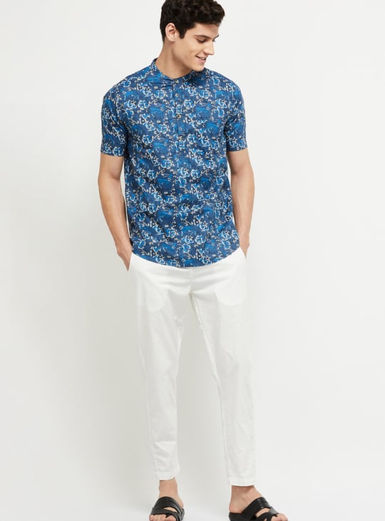 Men Printed Mandarin Collar Short Kurta