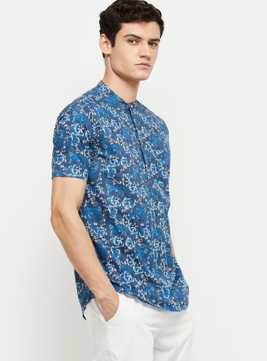 Men Printed Mandarin Collar Short Kurta