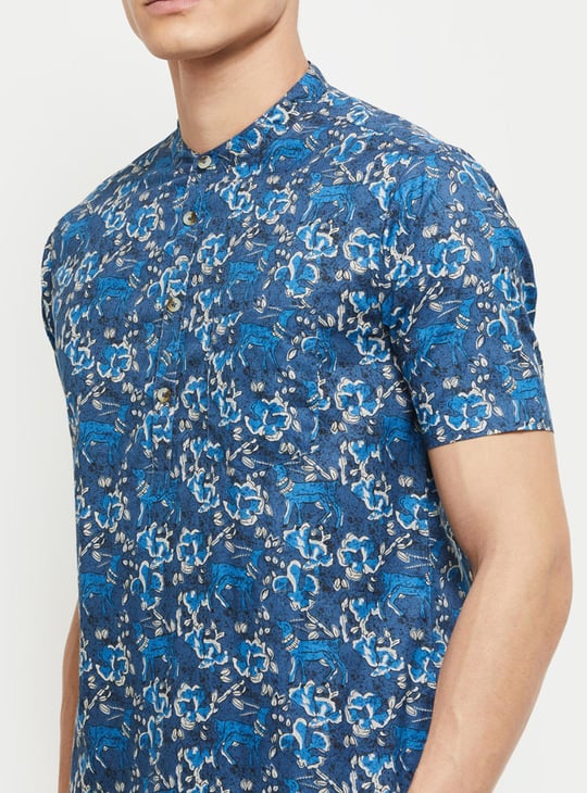 Men Printed Mandarin Collar Short Kurta