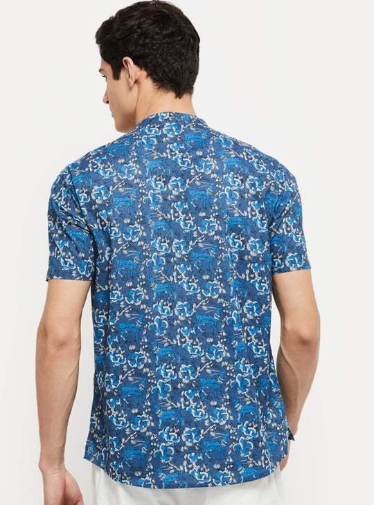 Men Printed Mandarin Collar Short Kurta