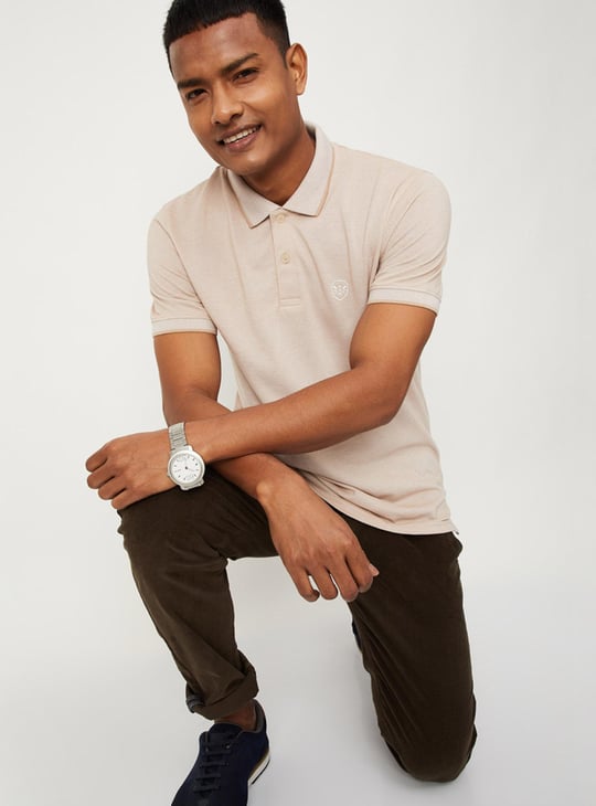 Men Slim Fit Oxford Polo T-shirt Embroidered