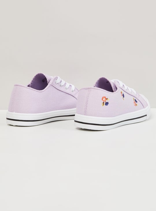 Girls Embroidered Lace-Up Casual Shoes