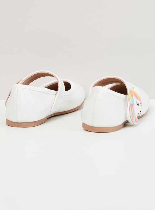 Girls Unicorn Applique Velcro-Strap Ballerinas