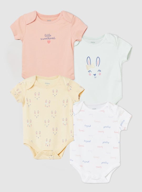 Girls Printed Anti-Bacterial Bodysuit - Pack of 4 