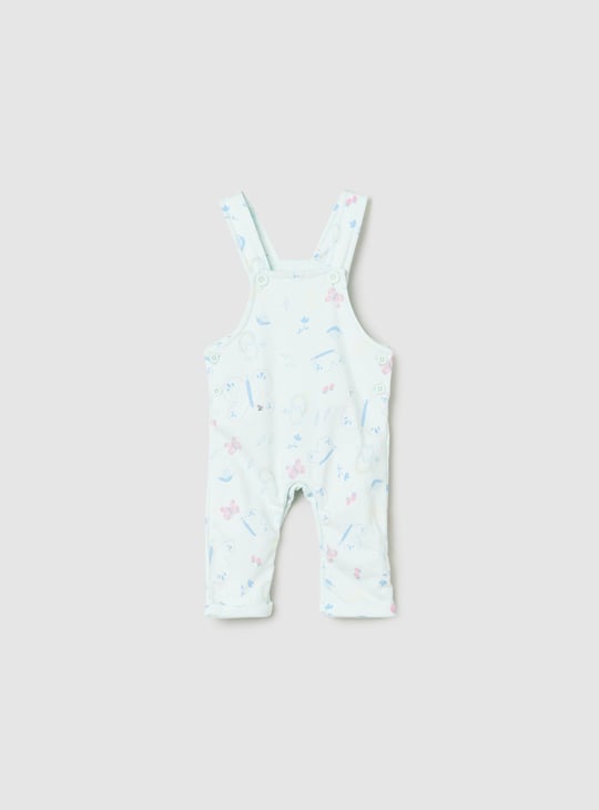 Girls Printed Romper Set With Solid T-Shirt