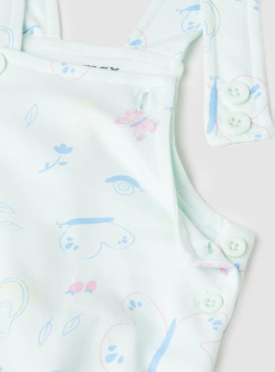 Girls Printed Romper Set With Solid T-Shirt