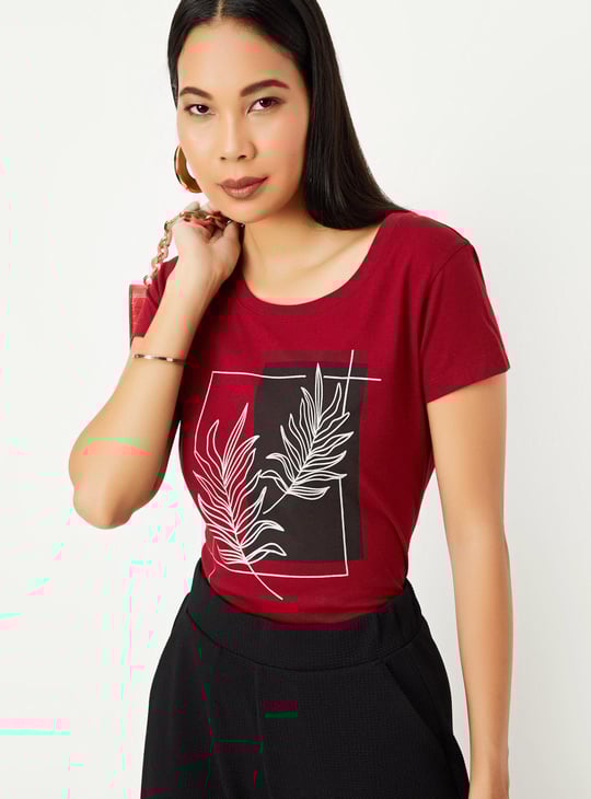  Women Cotton Printed Round Neck T-shirt