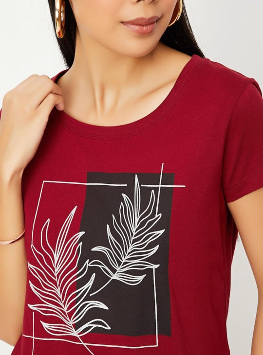  Women Cotton Printed Round Neck T-shirt