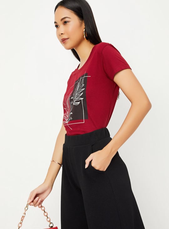  Women Cotton Printed Round Neck T-shirt