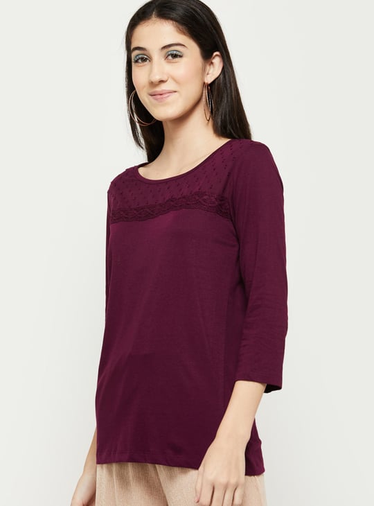 Women Embroidered Three-Quarter Sleeve T-shirt