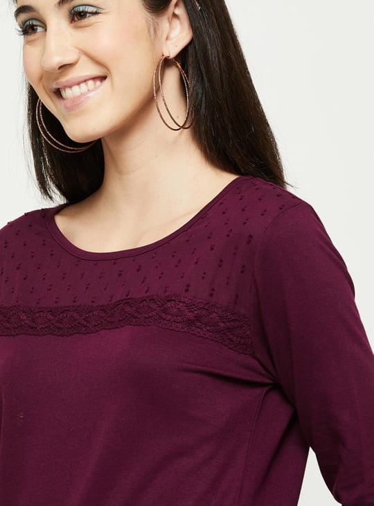 Women Embroidered Three-Quarter Sleeve T-shirt