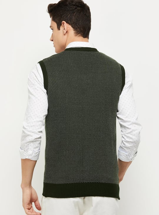Men Reversible Sweater Vest | Green | Textured