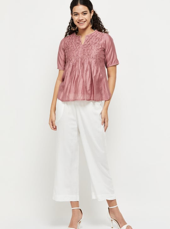 Women Solid Drawstring Closure Straight Pants 