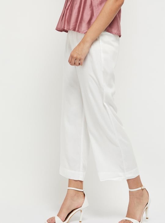 Women Solid Drawstring Closure Straight Pants 