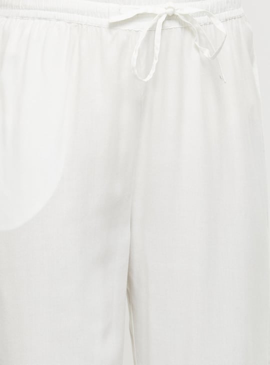 Women Solid Drawstring Closure Straight Pants 