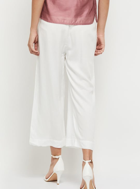Women Solid Drawstring Closure Straight Pants 