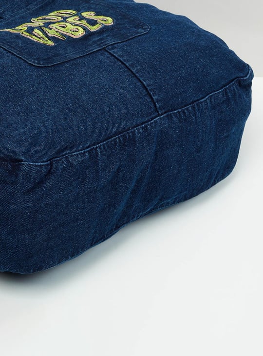Women Typographic Printed Denim Tote Bag 