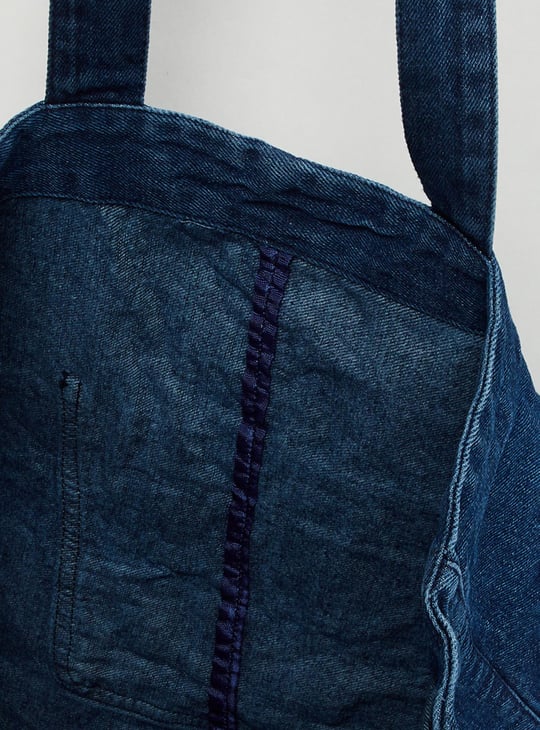 Women Typographic Printed Denim Tote Bag 