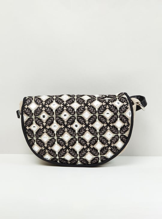 Women Embroidered Magnetic Closure Sling Bag 