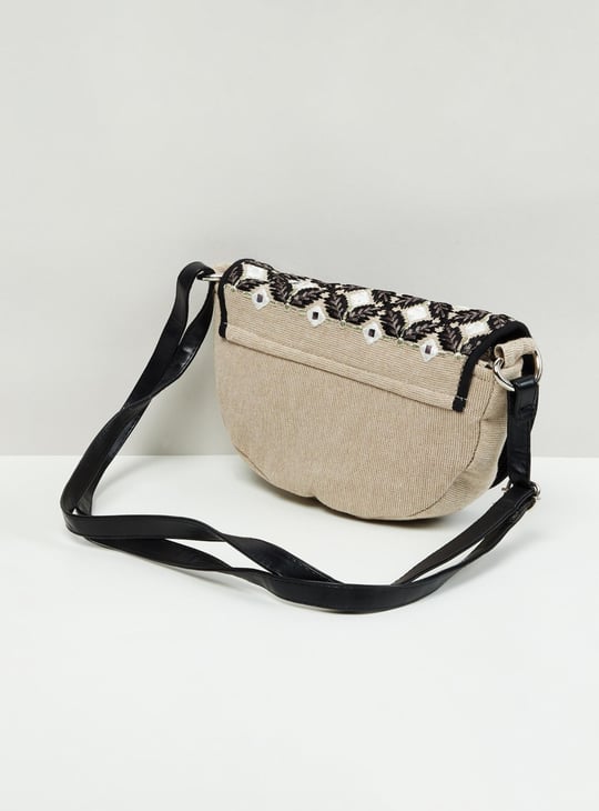 Women Embroidered Magnetic Closure Sling Bag 
