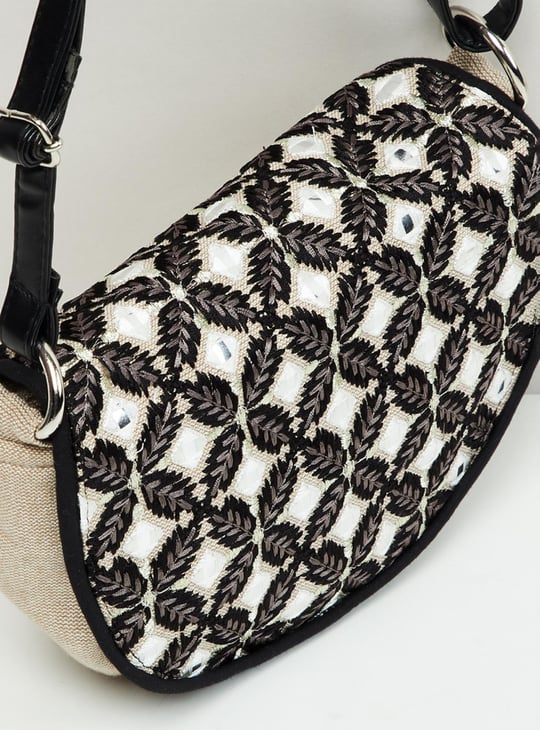Women Embroidered Magnetic Closure Sling Bag 