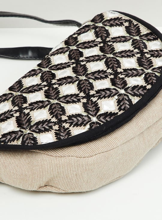 Women Embroidered Magnetic Closure Sling Bag 