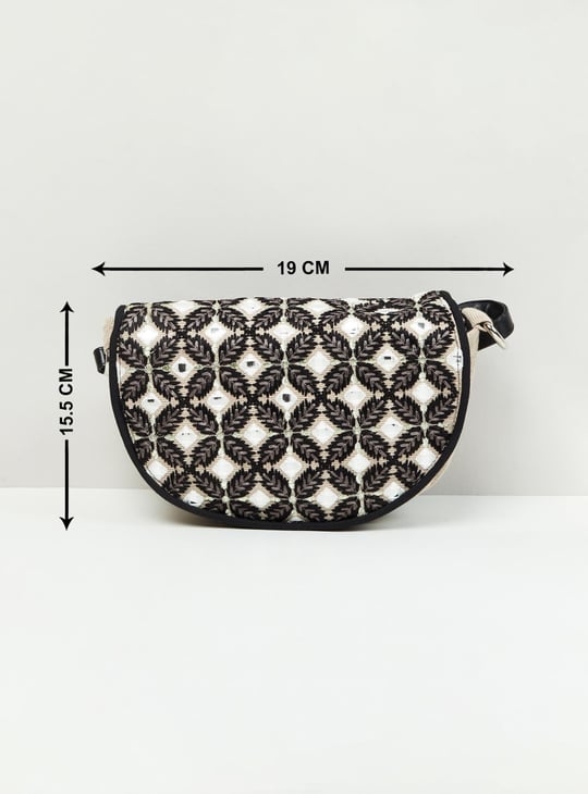 Women Embroidered Magnetic Closure Sling Bag 