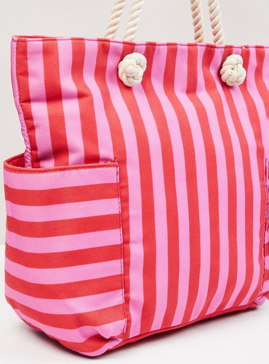 Women Striped Zip Closure Tote Bag 