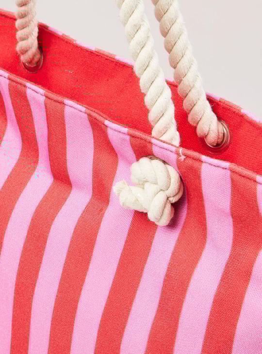 Women Striped Zip Closure Tote Bag 