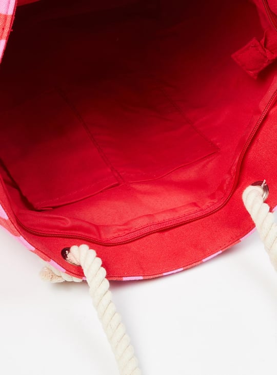 Women Striped Zip Closure Tote Bag 