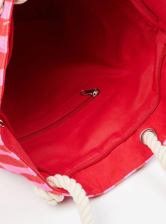 Women Striped Zip Closure Tote Bag 