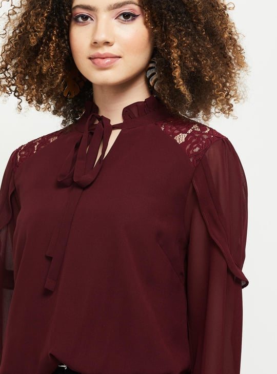 Women Solid Tie-Up Neck Top