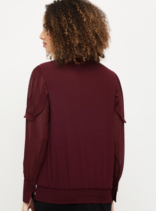 Women Solid Tie-Up Neck Top