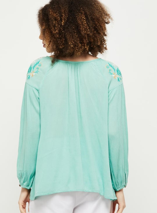 Women Embroidered Keyhole Neck Casual Top
