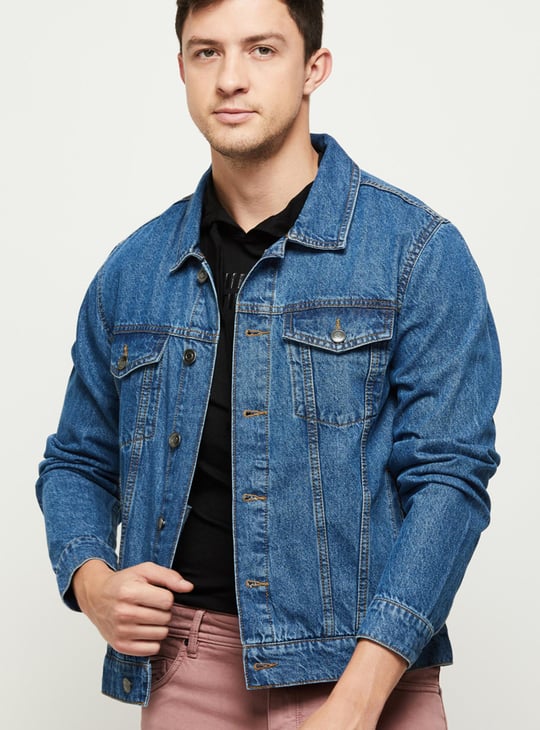 Men Solid Denim Jacket 