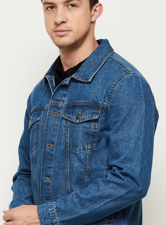 Men Solid Denim Jacket 