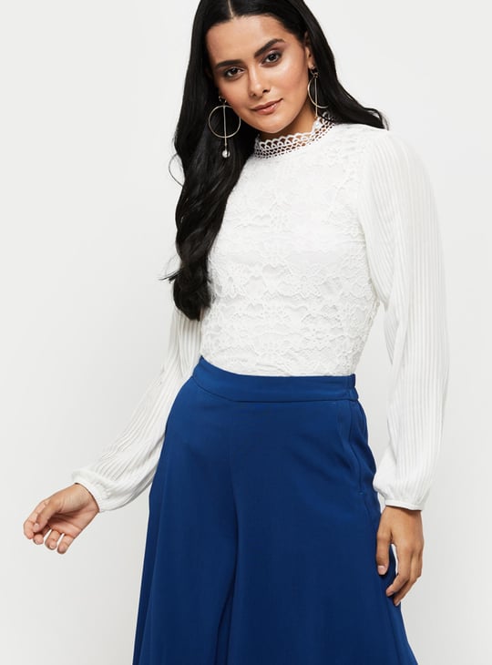 MAX Women Lace Detailed Casual Top