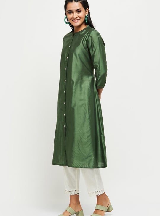 Women Solid Band Collar A-Line Kurta 