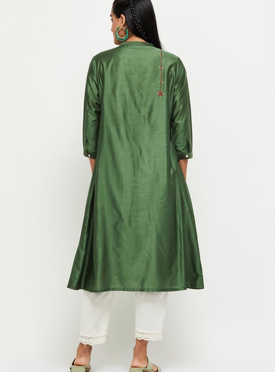 Women Solid Band Collar A-Line Kurta 