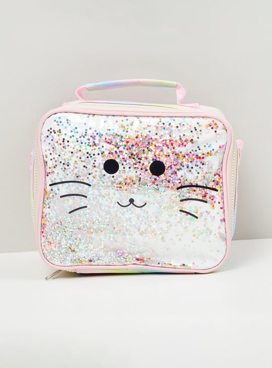 Girls Printed Zip Closure Lunch Bag with Strap 