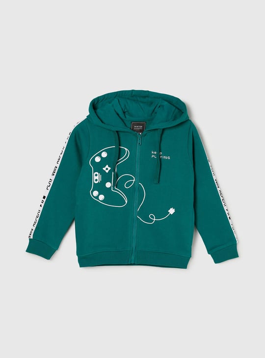 Boys Graphic Printed Hooded Zip-Up Sweatshirt