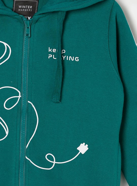 Boys Graphic Printed Hooded Zip-Up Sweatshirt