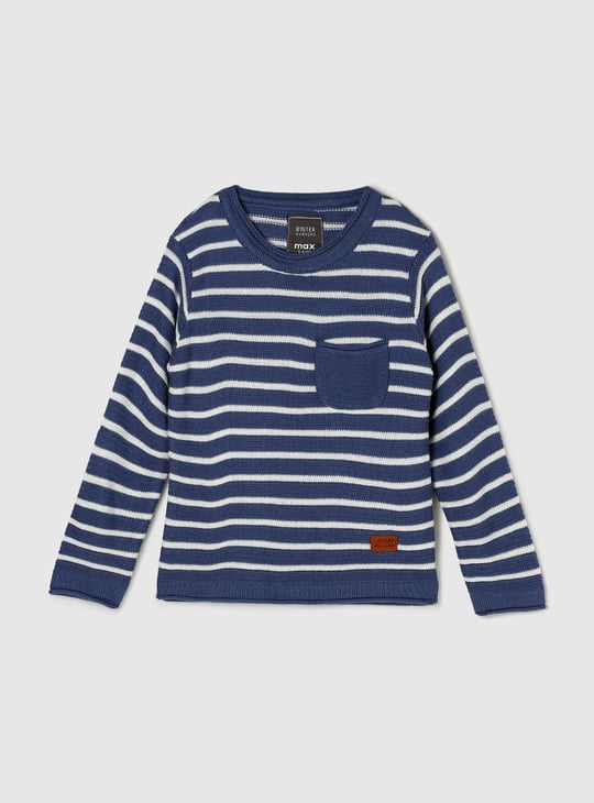 Boys Striped Sweater with Pocket Blue Striped