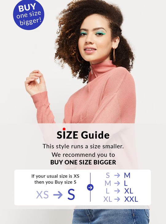 Women Solid High Neck Zip Closure Sweater